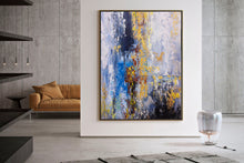 Load image into Gallery viewer, Blue Purple Yellow Abstract Painting on Canvas Sofa Size Wall Art Fp080
