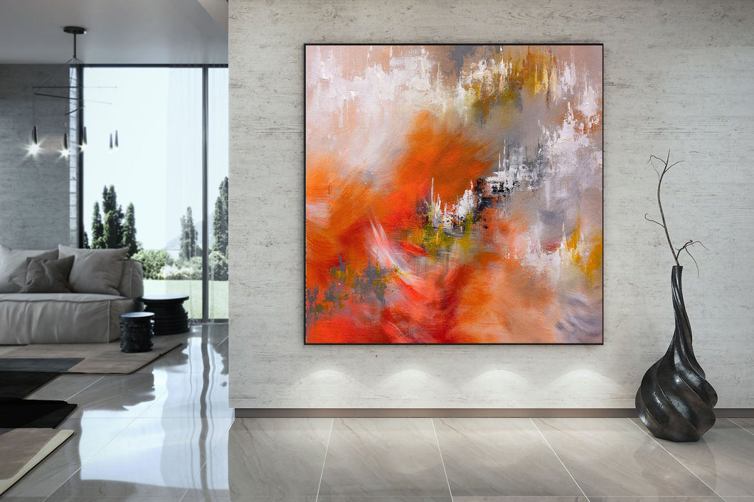 Orange Gray White Abstract Painting Colorful Textured Art Fp055