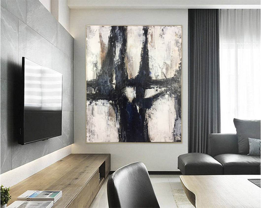 Rich Texture Painting Black and White Fine Art Oversized Canvas Artwork Kp048
