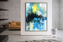 Load image into Gallery viewer, Blue White Yellow Abstract Painting on Canvas Knife Painting Qp004
