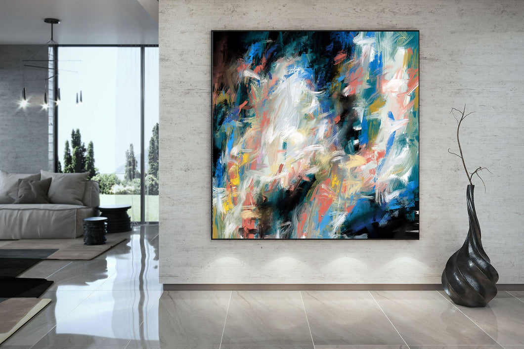 Black Pink Blue Textured Painting Original Abstract Painting Qp002