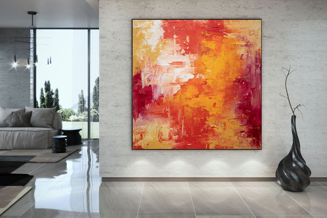 Red Yellow White Abstract Painting on Canvas Fp097