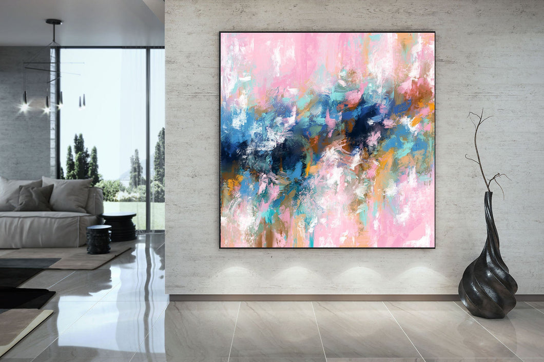 Pink Blue Palette Knife Abstract Painting Contemporary Art Fp065