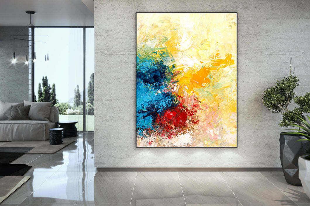 Blue Yellow Abstract Original Painting Contemporary Art Qp040