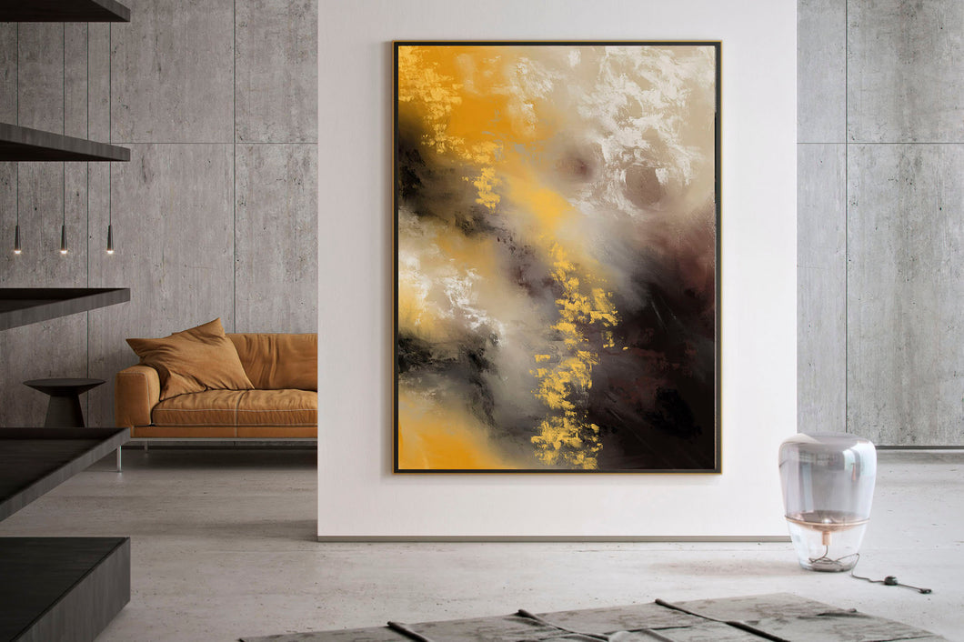 Grey Black Yellow Abstract Painting on Canvas Large Artwork Fp043