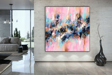 Load image into Gallery viewer, Pink Blue Yellow Palette Knife Artwork Original Abstract Painting Fp062
