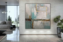 Load image into Gallery viewer, Gray Blue Gold Acrylic Painting Contemporary Abstract Art Op087
