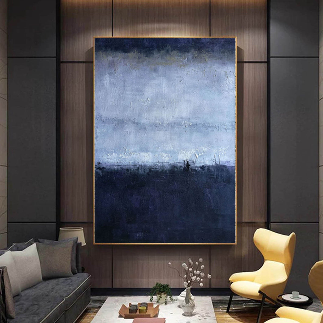 Deep Blue Gray Abstract Painting Oversized Contemporary Canvas Art Np018