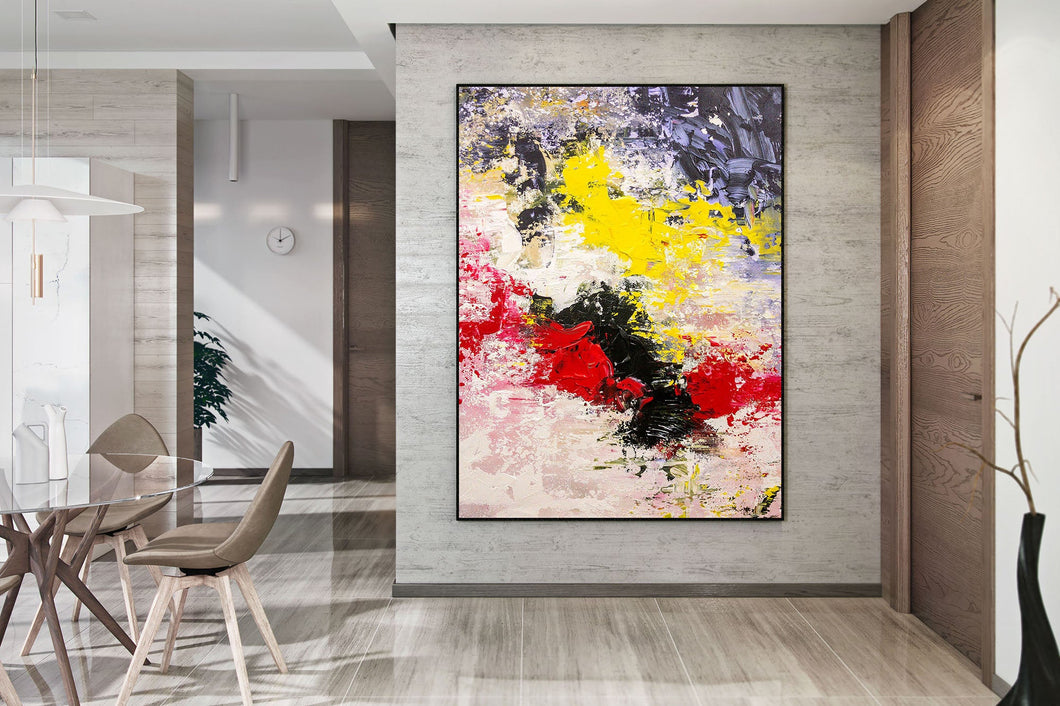 Red Pink Yellow Palette Knife Art Large Abstract Painting Kp064