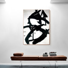 Load image into Gallery viewer, Black and White Abstract Canvas Art Minimalist Painting Op019
