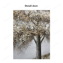 Load image into Gallery viewer, Abstract Tree Painting Gray Acrylic Texture Gold Canvas Wall Art Gp046
