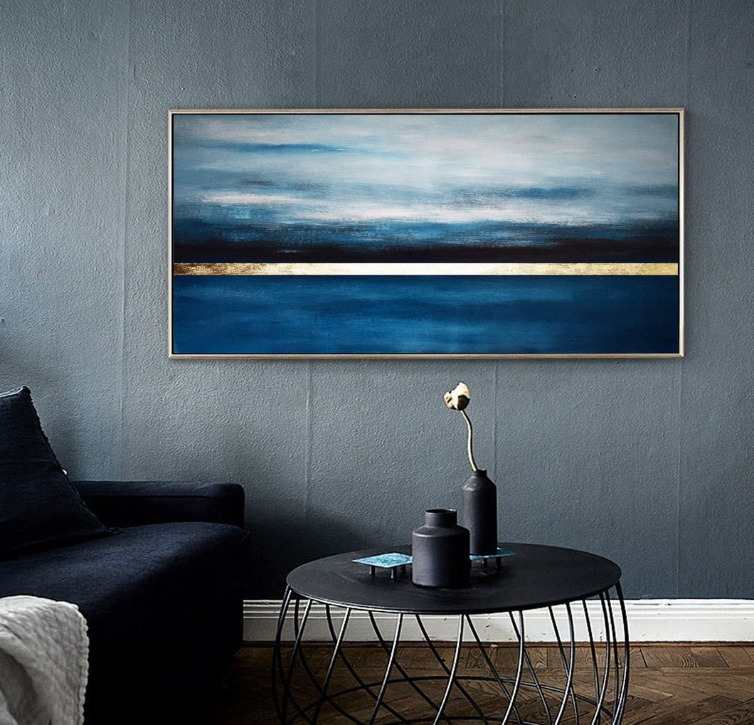 Landscape Blue and Gold Abstract Painting Living Room Np023
