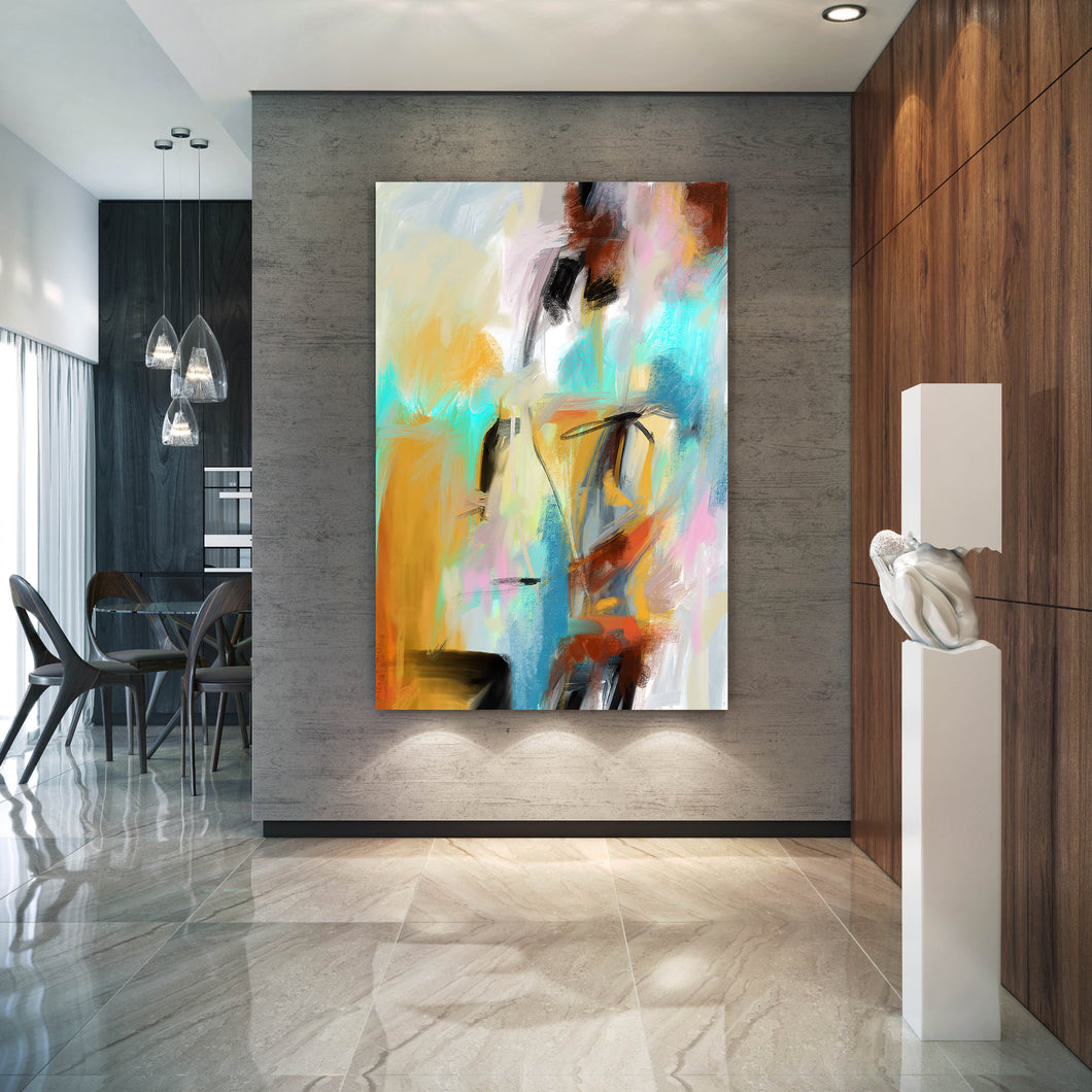 Yellow Blue Pink Abstract Painting Colorful Painting Living Room Qp011