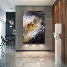 Load image into Gallery viewer, Black And White Palette Knife Painting Yellow Modern Wall Decor Fp070
