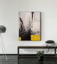 Load image into Gallery viewer, Black Grey Painting Yellow Painting Minimalist Abstract Oil Painting Qp087
