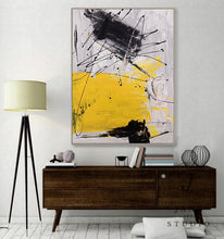 Load image into Gallery viewer, Black Gray Yellow Minimalist Abstract Painting Qp075
