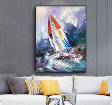 Load image into Gallery viewer, Sailboat Painting on Canvas Nautical Painting Purple Painting Op017
