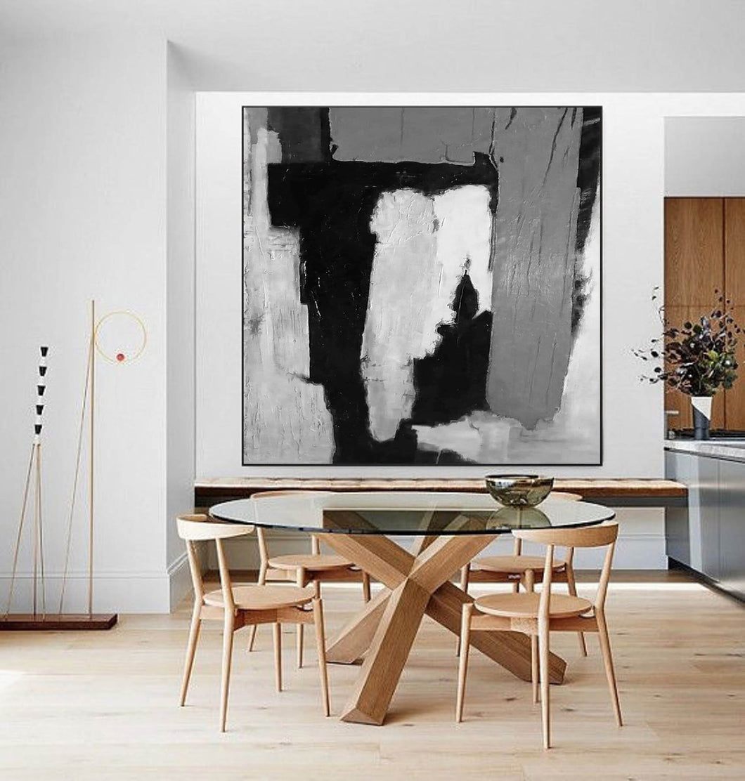 Black and White Modern Abstract Painting Grey Canvas Art Cp036