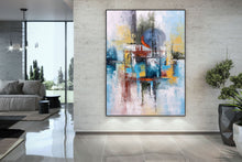 Load image into Gallery viewer, Blue White Orange Palette Knife Artwork Original Abstract Painting Fp093
