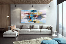 Load image into Gallery viewer, Blue White Orange Palette Knife Artwork Original Abstract Painting Fp093
