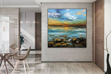 Load image into Gallery viewer, Blue Yellow Sea Palette Knife Painting Original Landscape Painting Fp049
