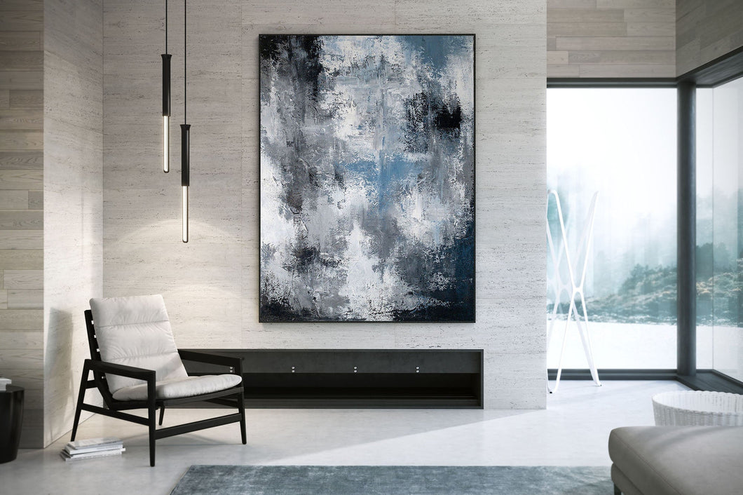 Black White Blue Abstract Painting Modern Paintings Fp028