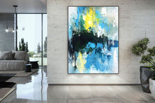 Load image into Gallery viewer, Blue White Yellow Abstract Painting on Canvas Knife Painting Qp004
