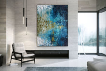 Load image into Gallery viewer, Deep Blue Gold Abstract Paitning Living Room Wall Art Fp087
