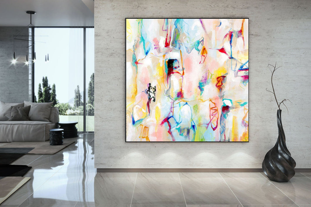 Pink White Abstract Painting on Canvas Colorful Contemporary Painting Fp099