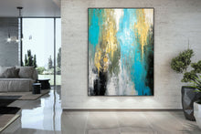 Load image into Gallery viewer, Blue Yellow White Painting Black White Abstract Painting on Canvas Fp084
