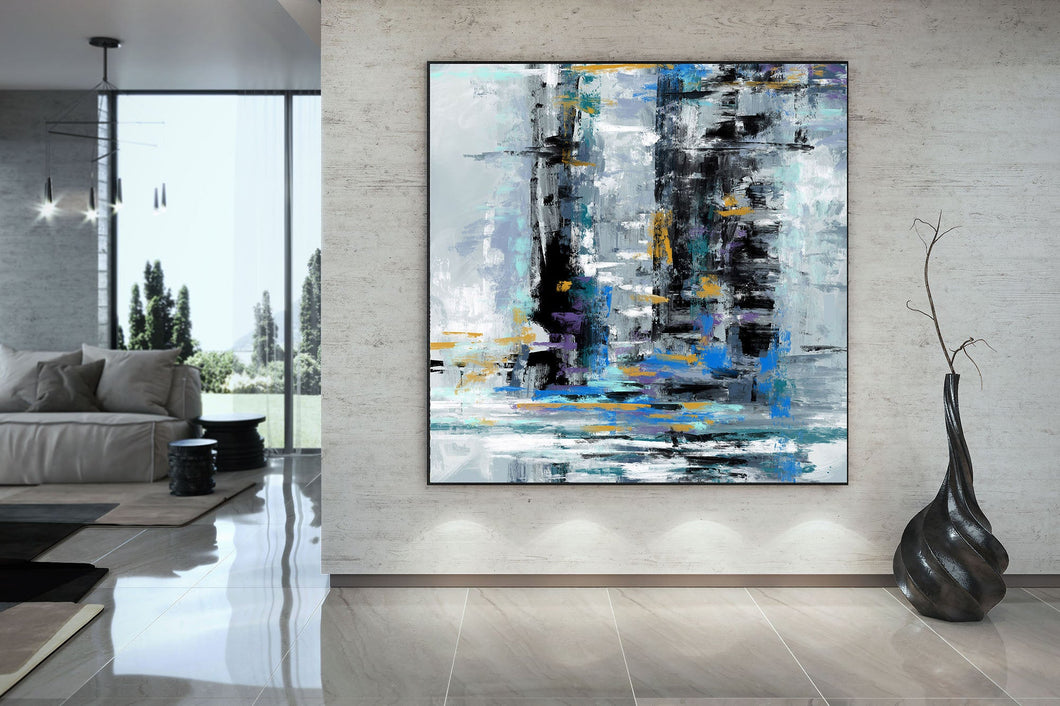 Black Grey Blue Abstract Textured Painting Original Painting Fp091