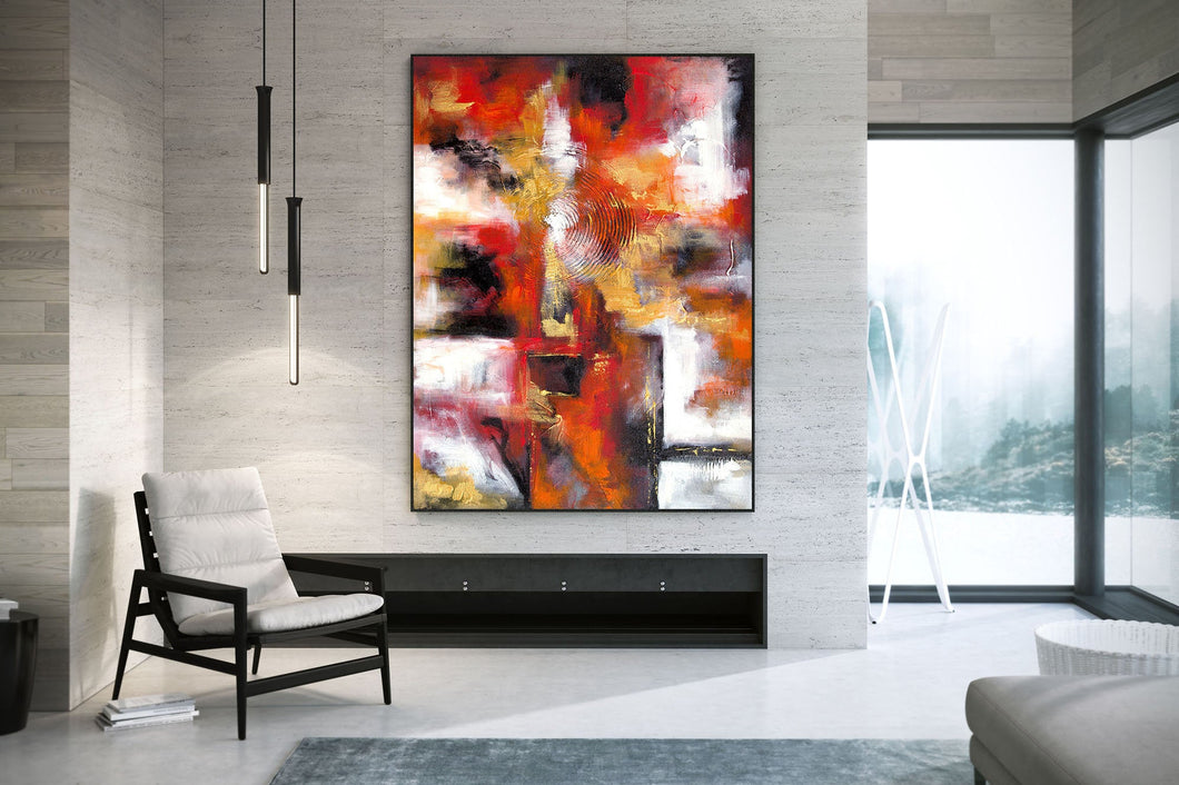 Red White Brown Abstract Original Painting On Canvas Large Artwork Qp035