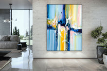 Load image into Gallery viewer, Original Blue Yellow White Abstract Original Painting On Canvas Qp065
