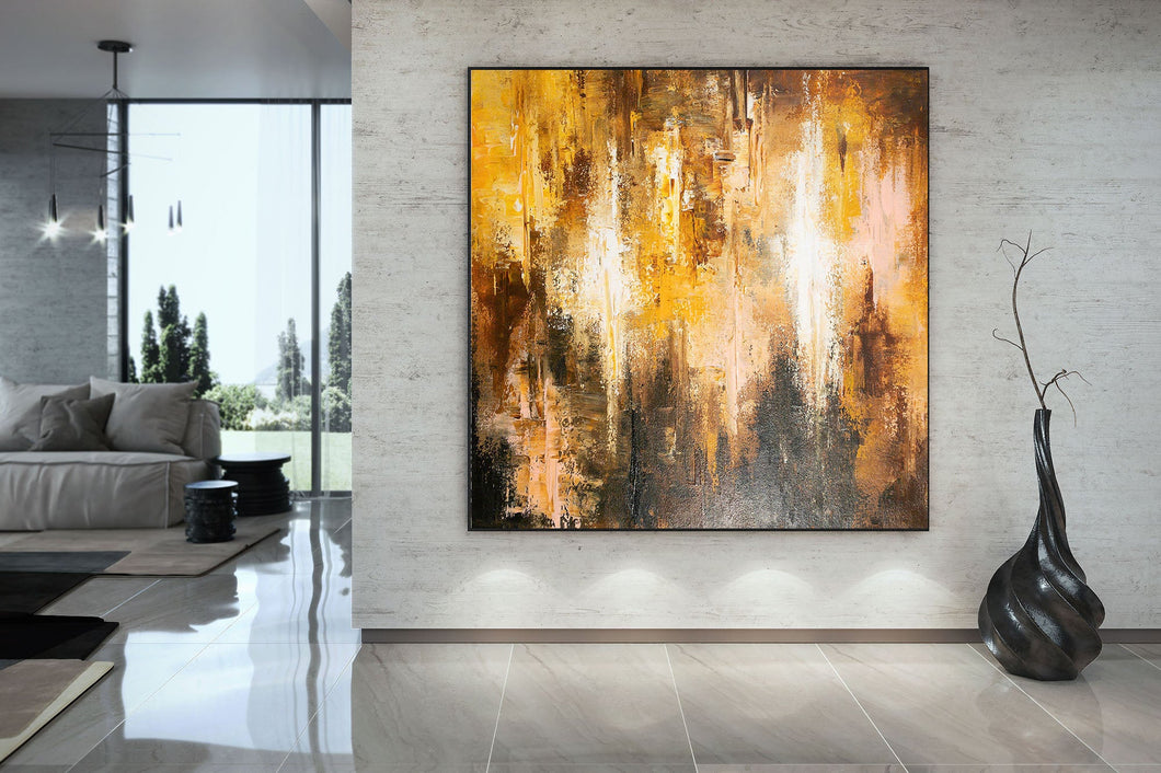Brown And Yellow Abstract Painting ModernHome Decor Fp058