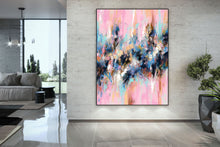 Load image into Gallery viewer, Pink Blue Yellow Palette Knife Artwork Original Abstract Painting Fp062
