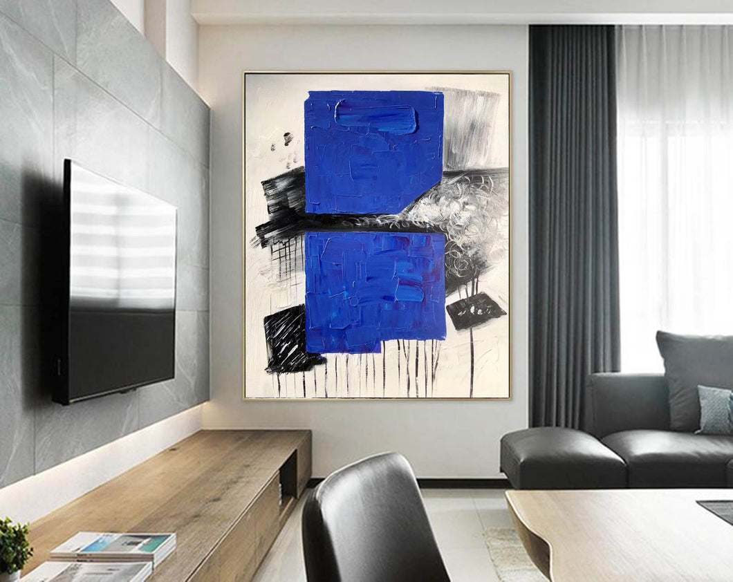 Blue Black White Modern Abstract Paintings Living Room Painting Np100
