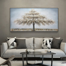 Load image into Gallery viewer, Abstract Tree Painting Gray Acrylic Texture Gold Canvas Wall Art Gp046
