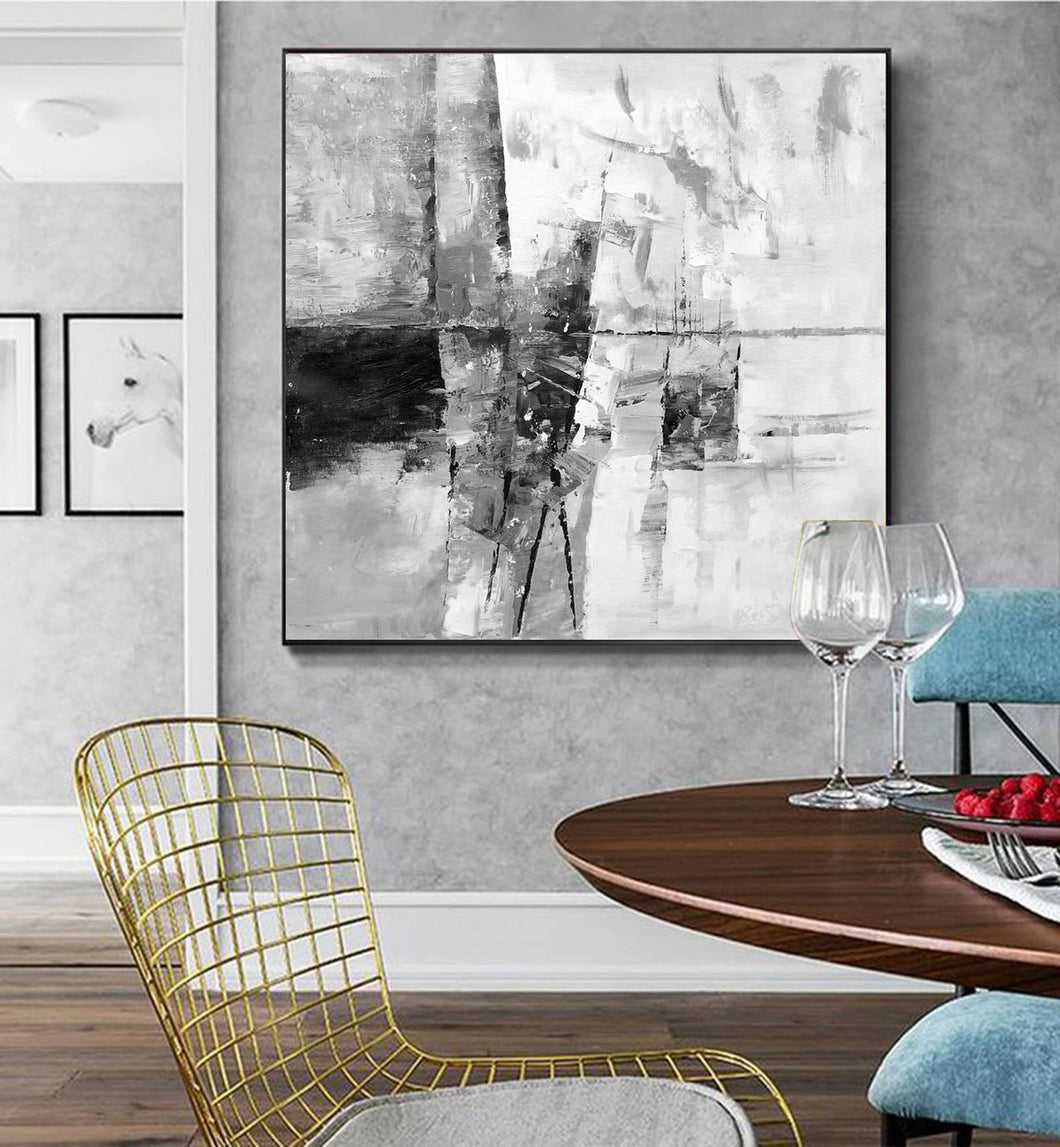 Black And White Abstract Painting Large Painting Living Room Op085