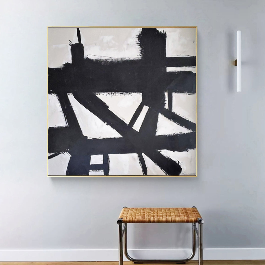 Black and White Abstract Painting Minimalist Painting Op044