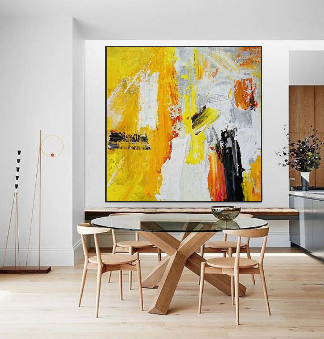 Large Abstract Canvas Art Yellow White Abstract Painting CP001