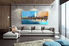 Load image into Gallery viewer, Blue Yellow Beige Palette Knife Artwork Original Abstract Painting Qp039
