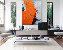 Load image into Gallery viewer, Black White Orange Abstract Painting Textured Wall Art Np091
