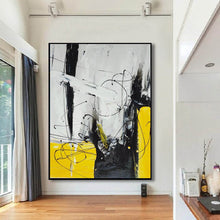 Load image into Gallery viewer, Black White Yellow Abstract Acrylic Painting on Canvas Np114
