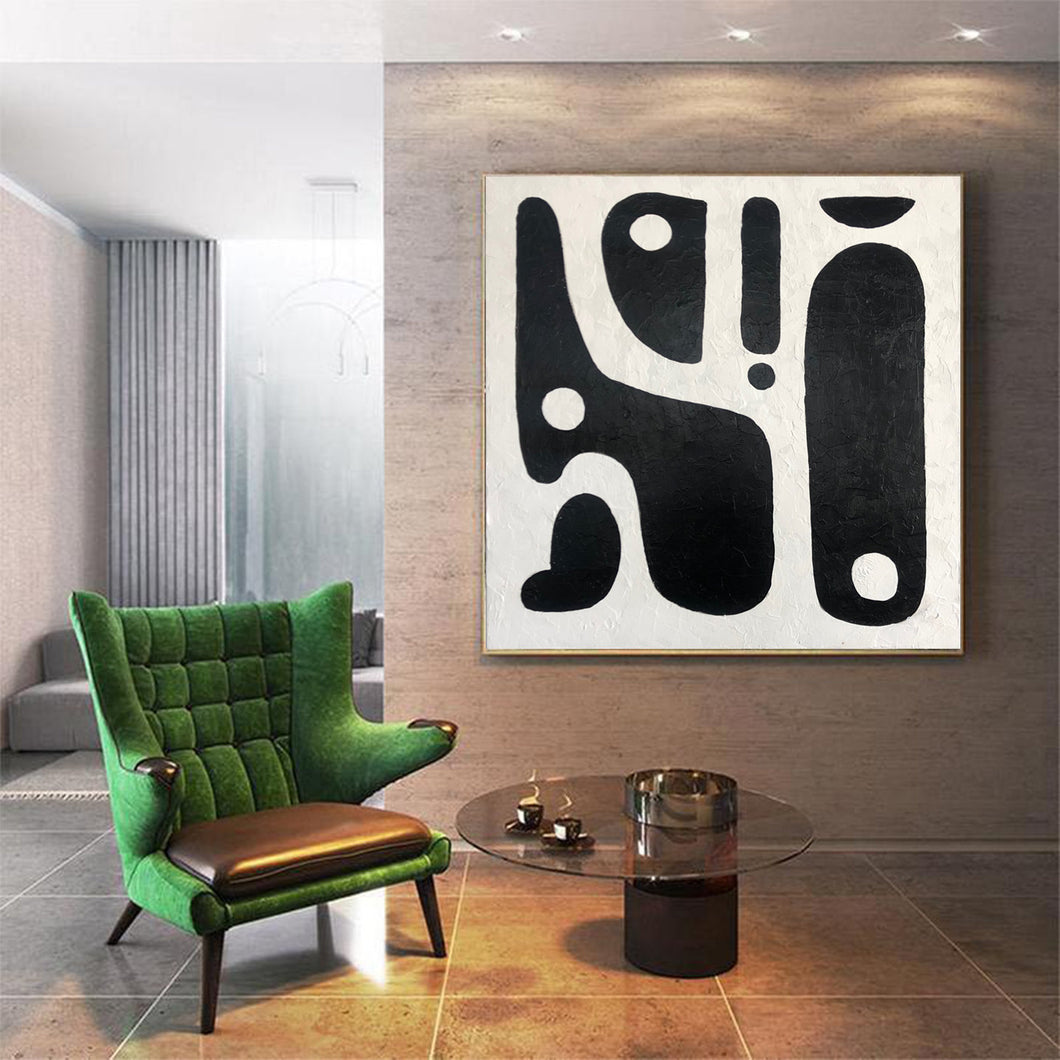 Black And White Oil Painting On Canvas For Living Room Kp038