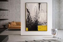 Load image into Gallery viewer, Black Grey Painting Yellow Painting Minimalist Abstract Oil Painting Qp087
