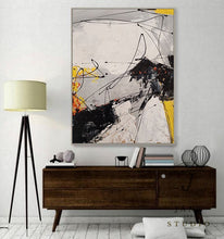 Load image into Gallery viewer, Black Oil Painting on Canvas Yellow Painting Minimalist Abstract Art Qp089
