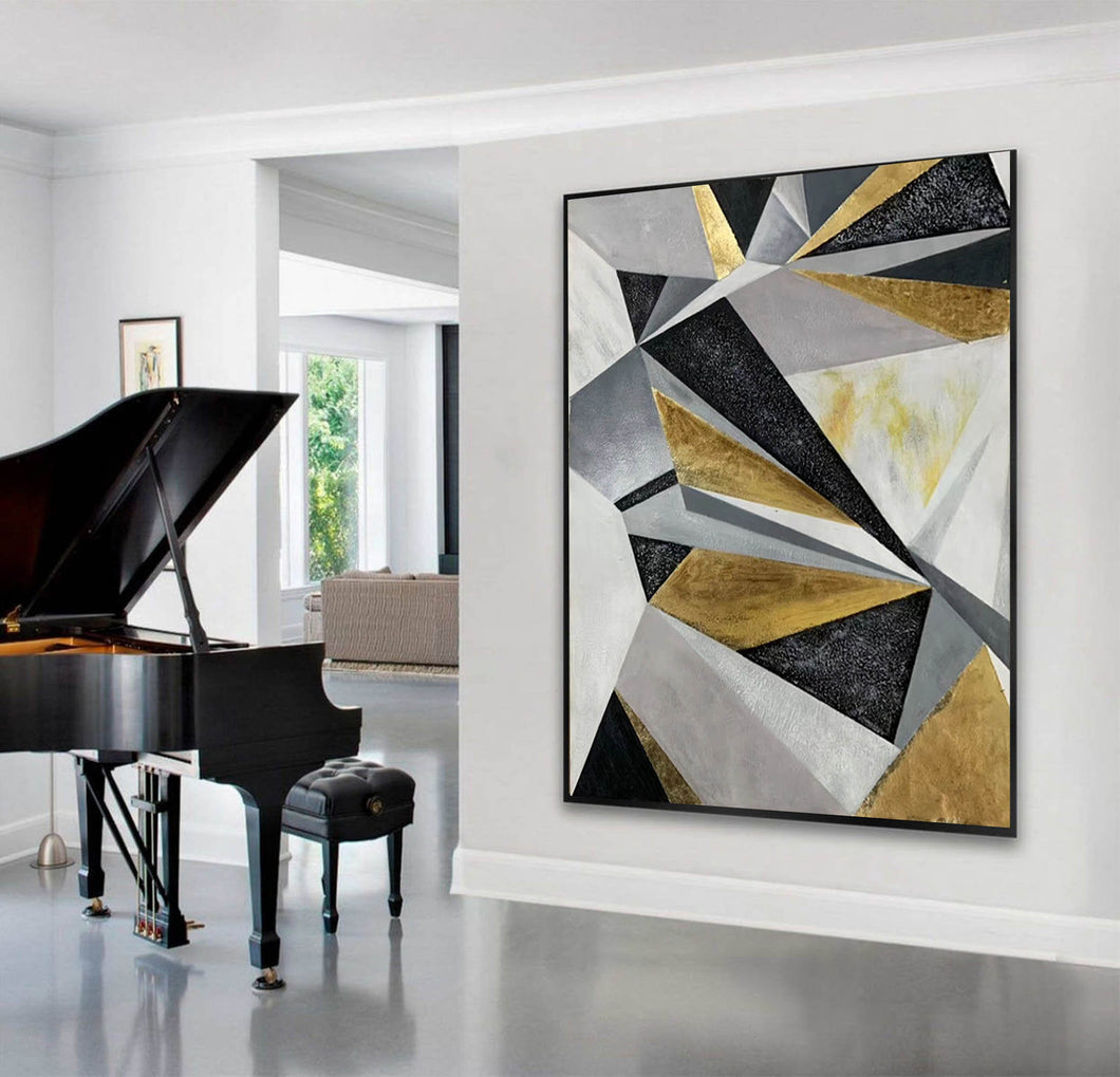 Geometric Wall Art Gold Abstract Painting On Canvas Big Artwork Np082
