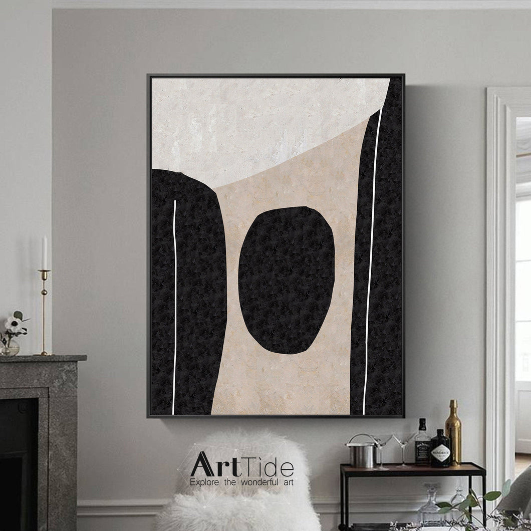 Black And White Minimalist Abstract Painting Beige Office Wall Art Qp100