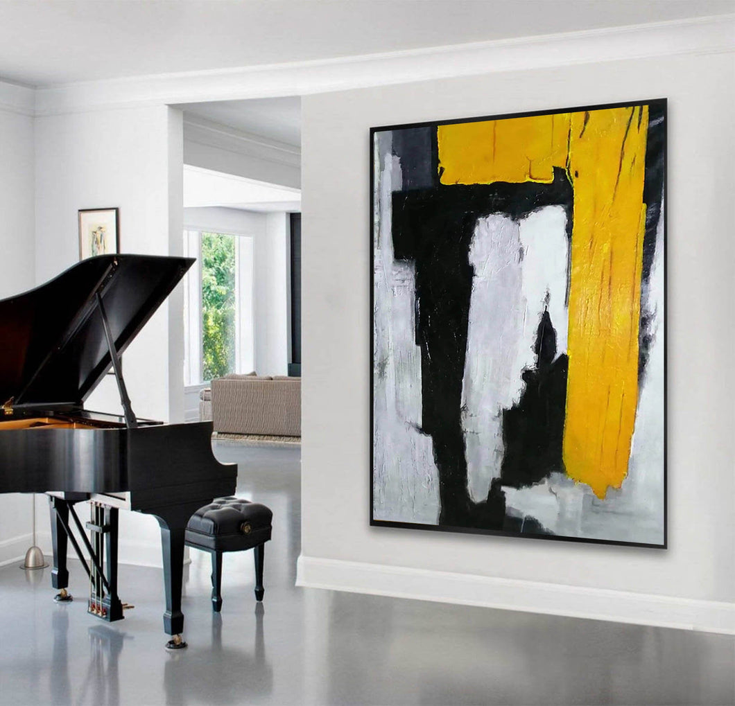 Black And White Abstract Paintings on Canvas Yellow Painting CP027