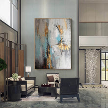 Load image into Gallery viewer, Gray Blue Gold Abstract Painting Original Contemporary Art Yp034
